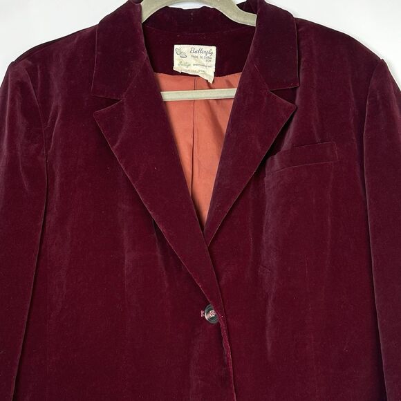 Vintage 1960’s Classic Burgundy Velvet Blazer Cotton by Butterfly For Prestige - Picture 2 of 8